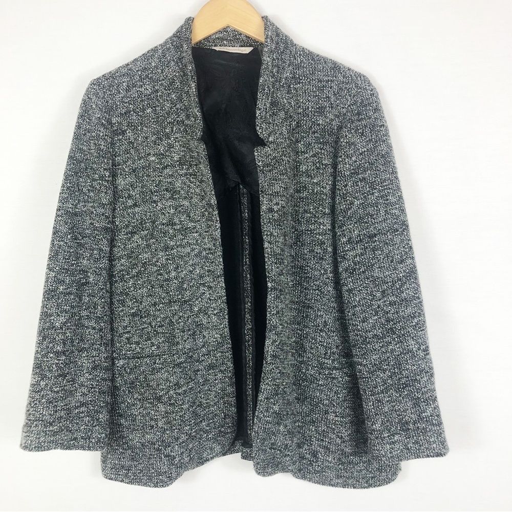 Soft Surroundings Knit Lined Cardigan Sweater | Black White Grey | Size PM